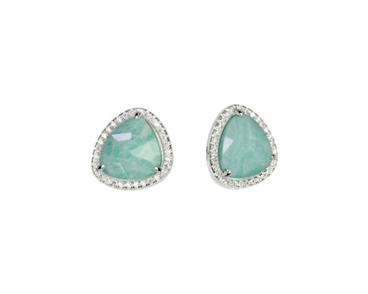 Silver earrings with amazonite and zirconia