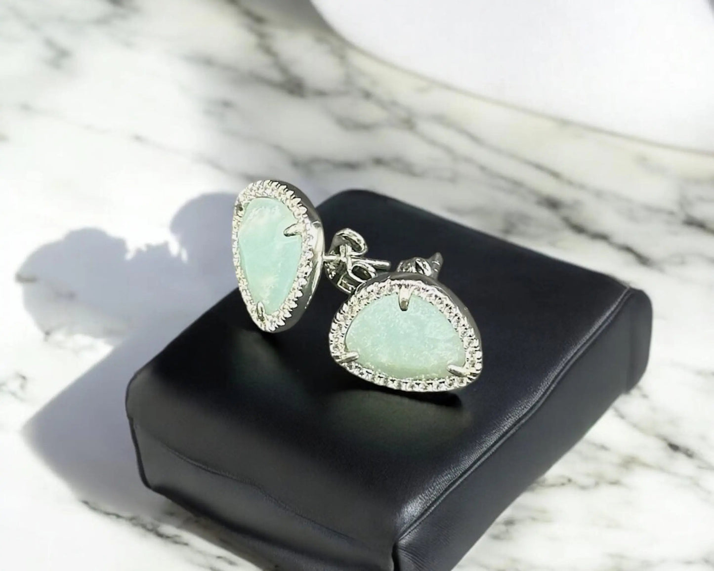 Silber Ohrstecker mit Amazonit und Zirkonia