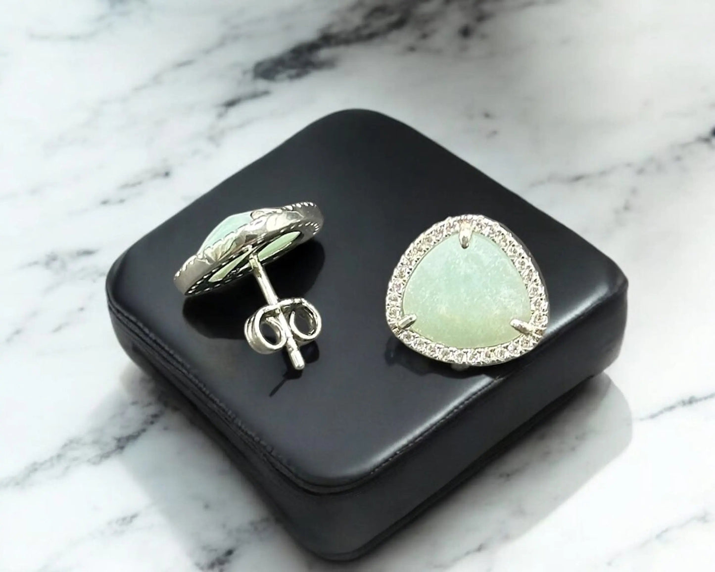 Silber Ohrstecker mit Amazonit und Zirkonia