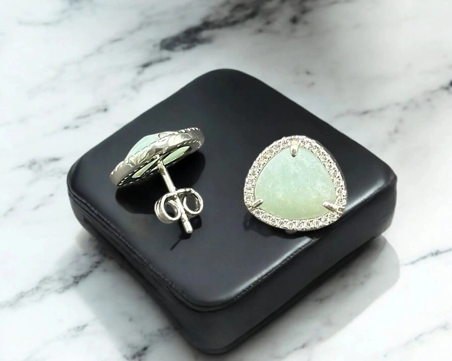 Silber Ohrstecker mit Amazonit und Zirkonia