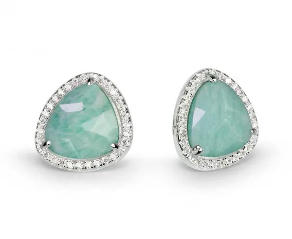 Silber Ohrstecker mit Amazonit und Zirkonia