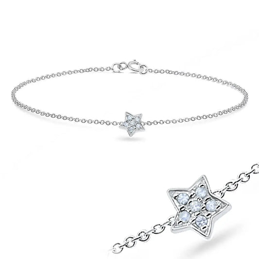 Silberne Fußkette für Damen mit Sternanhänger und Zirkoniasteinen