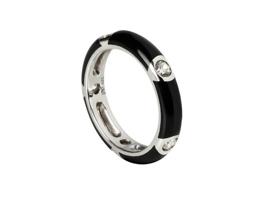 Silver ring enamelled with cubic zirconia