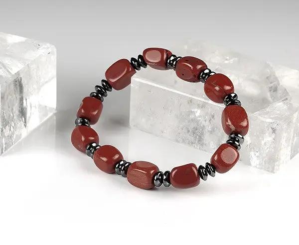 Handgefertigtes Silex-Armband mit Hämatin, 11x8 mm barocke Perlen, echtes Edelstein-Armband aus Deutschland, für Erdung und innere Stärke