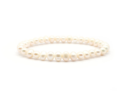 Handgefertigtes Süßwasser-Zuchtperlen-Armband, ovale 5-6 mm Perlen, 19 cm Länge, für zeitlose Eleganz