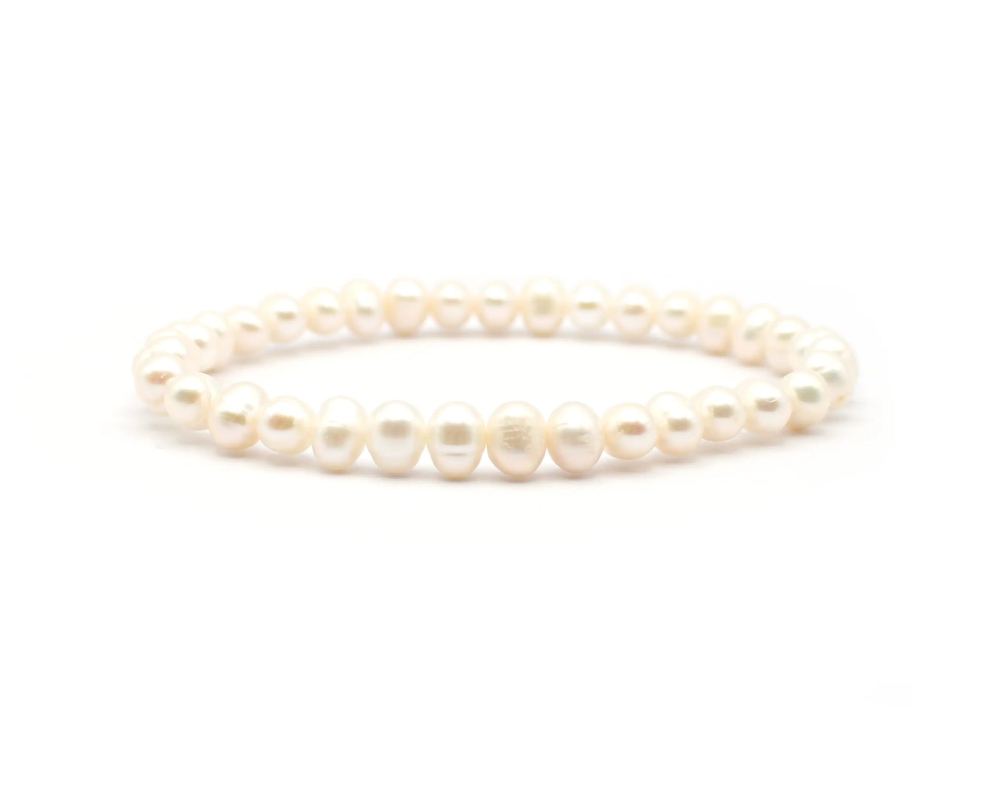 Handgefertigtes Süßwasser-Zuchtperlen-Armband, ovale 5-6 mm Perlen, 19 cm Länge, für zeitlose Eleganz