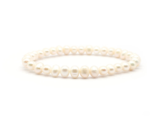 Handgefertigtes Süßwasser-Zuchtperlen-Armband, ovale 5-6 mm Perlen, 19 cm Länge, für zeitlose Eleganz