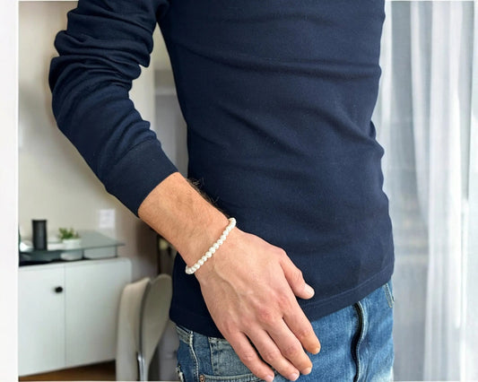 Handgefertigtes Süßwasser-Zuchtperlen-Armband, ovale 5-6 mm Perlen, 19 cm Länge, für zeitlose Eleganz