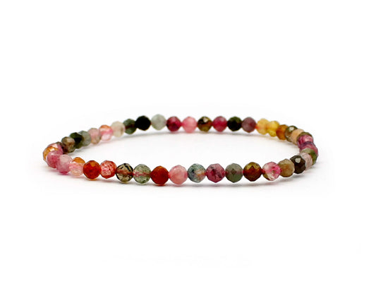 Handgefertigtes Turmalin multi Armband – 4 mm facettierte Edelstein-Perlen mit Diamond Polish