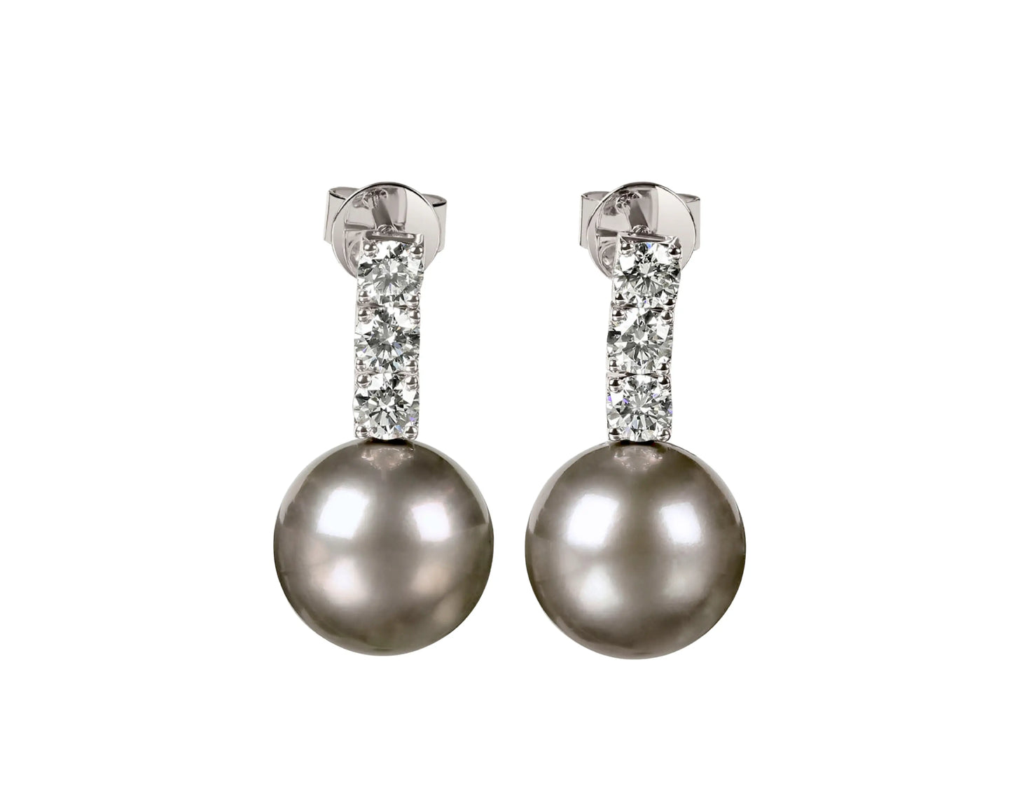 White gold earrings with Tahitian cultured pearls and diamonds