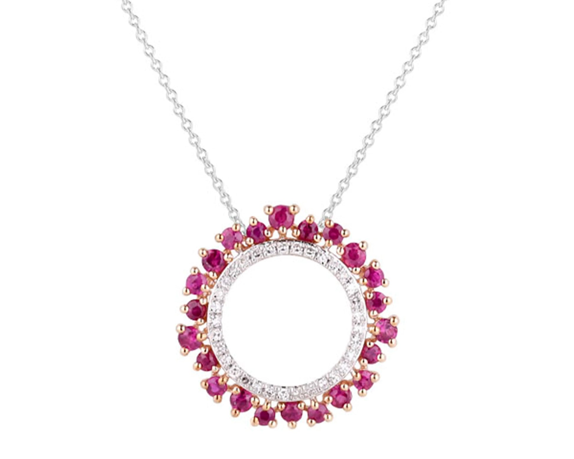 Weißgoldcollier 585 mit Rubinen & Diamanten im Kreis-Design Tiger Treasure - Qualität, inspiriert seit 1890