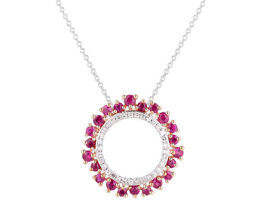 Weißgoldcollier 585 mit Rubinen & Diamanten im Kreis-Design Tiger Treasure - Qualität, inspiriert seit 1890