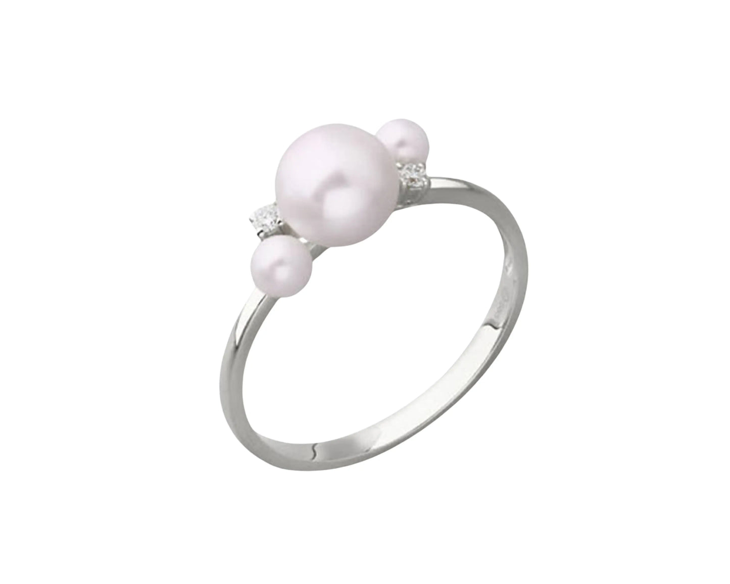 585 white gold ring with freshwater cultured pearls & diamonds