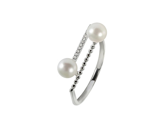 White gold ring 750 with freshwater cultured pearl &amp; diamond